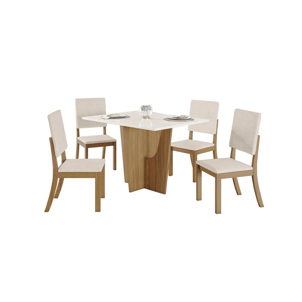 HOME MOBILI - Juego de Comedor Jambi 4 Sillas Mesa Rectangular 80x80x120 cm Nogal/blanco