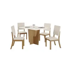 HOME MOBILI - Juego de Comedor Jambi 4 Sillas Mesa Rectangular 80x80x120 cm Nogal/blanco