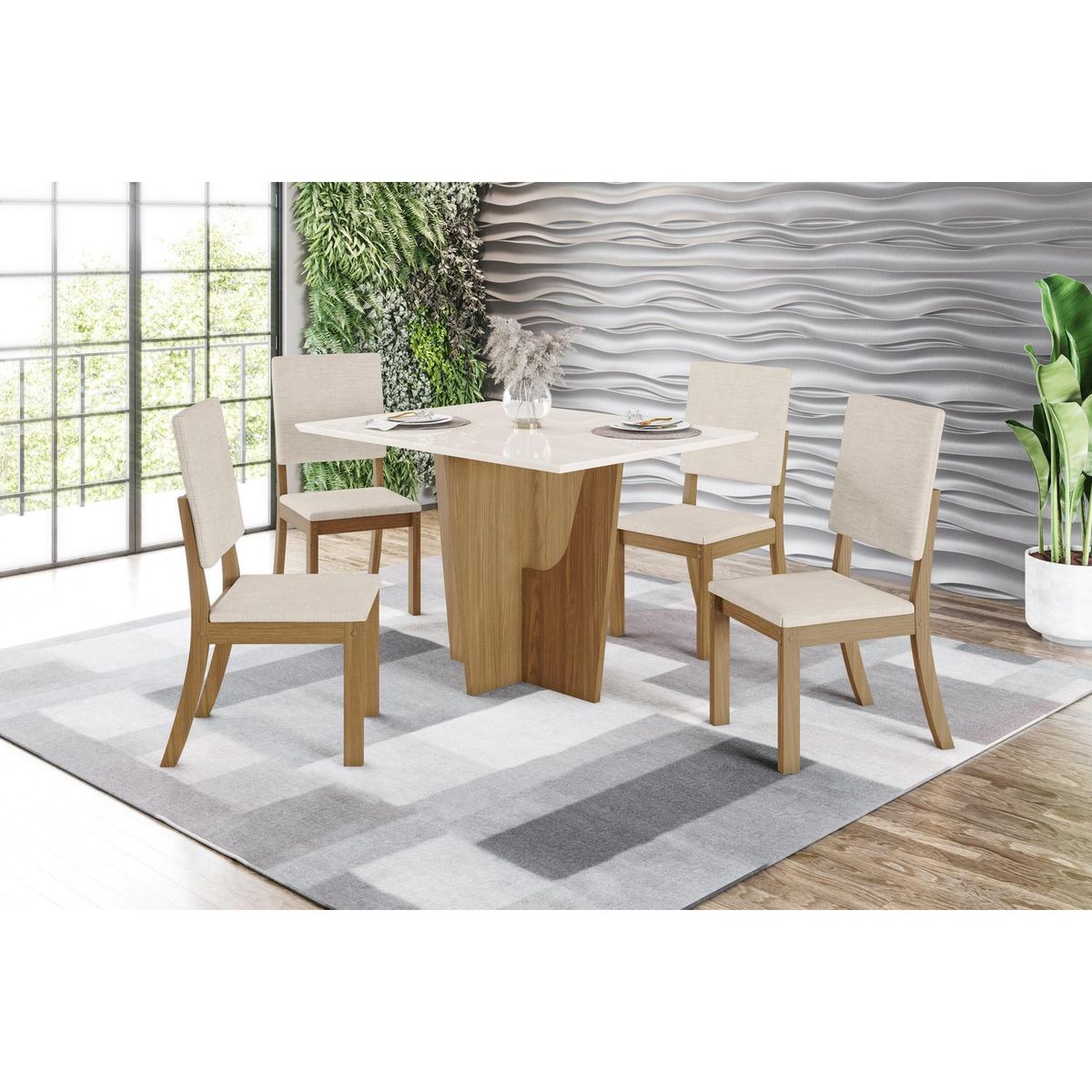 HOME MOBILI - Juego de Comedor Jambi 4 Sillas Mesa Rectangular 80x80x120 cm Nogal/blanco