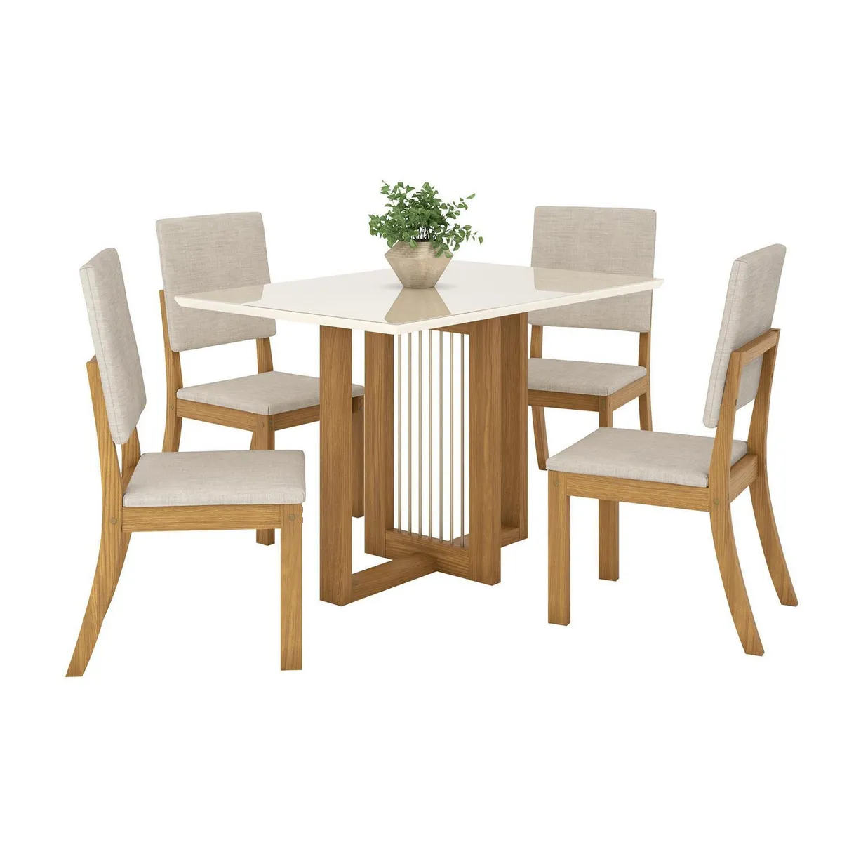 HOME MOBILI - Juego de Comedor Mill 4 Sillas Mesa Rectangular 90x80x120 cm Nogal/blanco