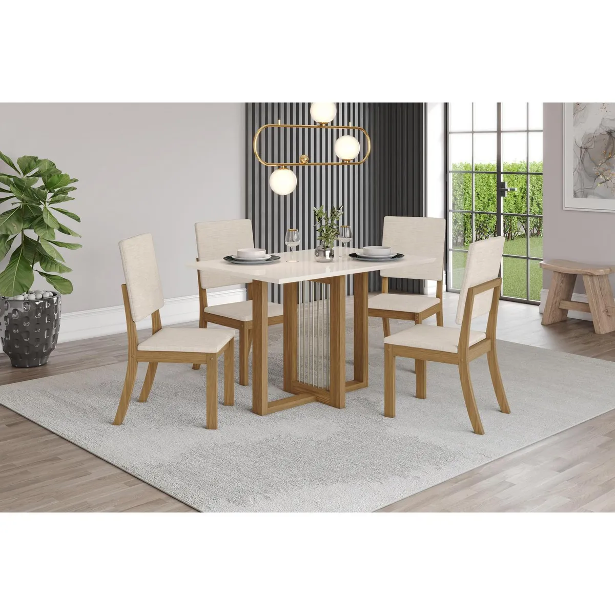 HOME MOBILI - Juego de Comedor Mill 4 Sillas Mesa Rectangular 90x80x120 cm Nogal/blanco