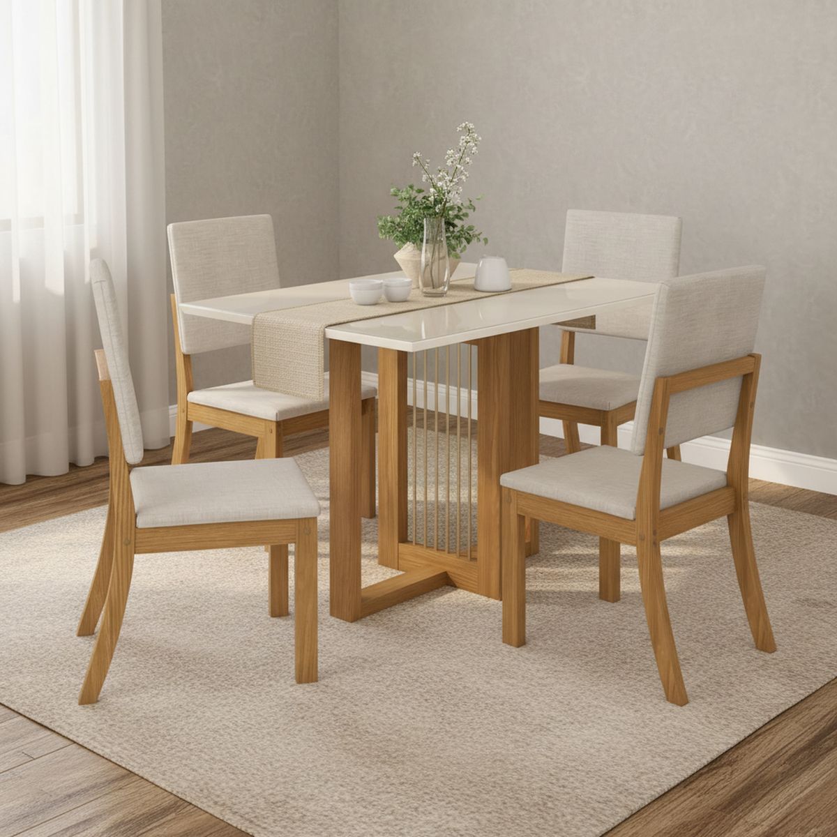 HOME MOBILI - Juego de Comedor Mill 4 Sillas Mesa Rectangular 90x80x120 cm Nogal/blanco