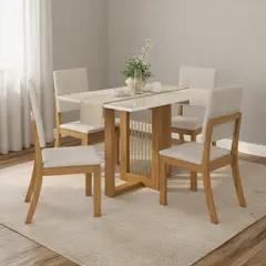 HOME MOBILI - Juego de Comedor Mill 4 Sillas Mesa Rectangular 90x80x120 cm Nogal/blanco