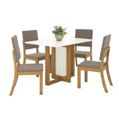 HOME MOBILI - Juego de Comedor Beks 4 Sillas Mesa Rectangular 90x80x120 cm Nogal/blanco