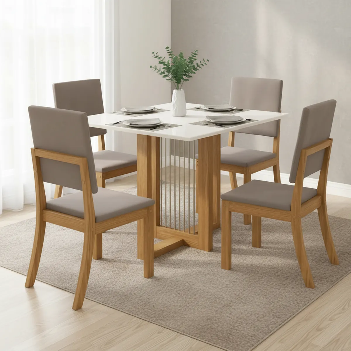HOME MOBILI - Juego de Comedor Beks 4 Sillas Mesa Rectangular 90x80x120 cm Café