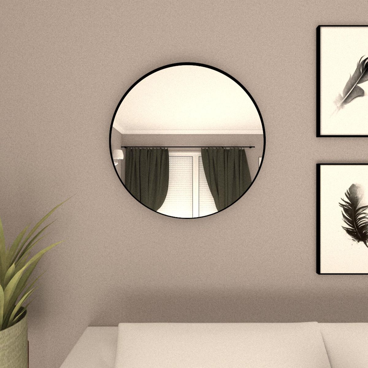 TUHOME - Espejo Decorativo Forma Redonda 80x80 cm Negro Lisboa