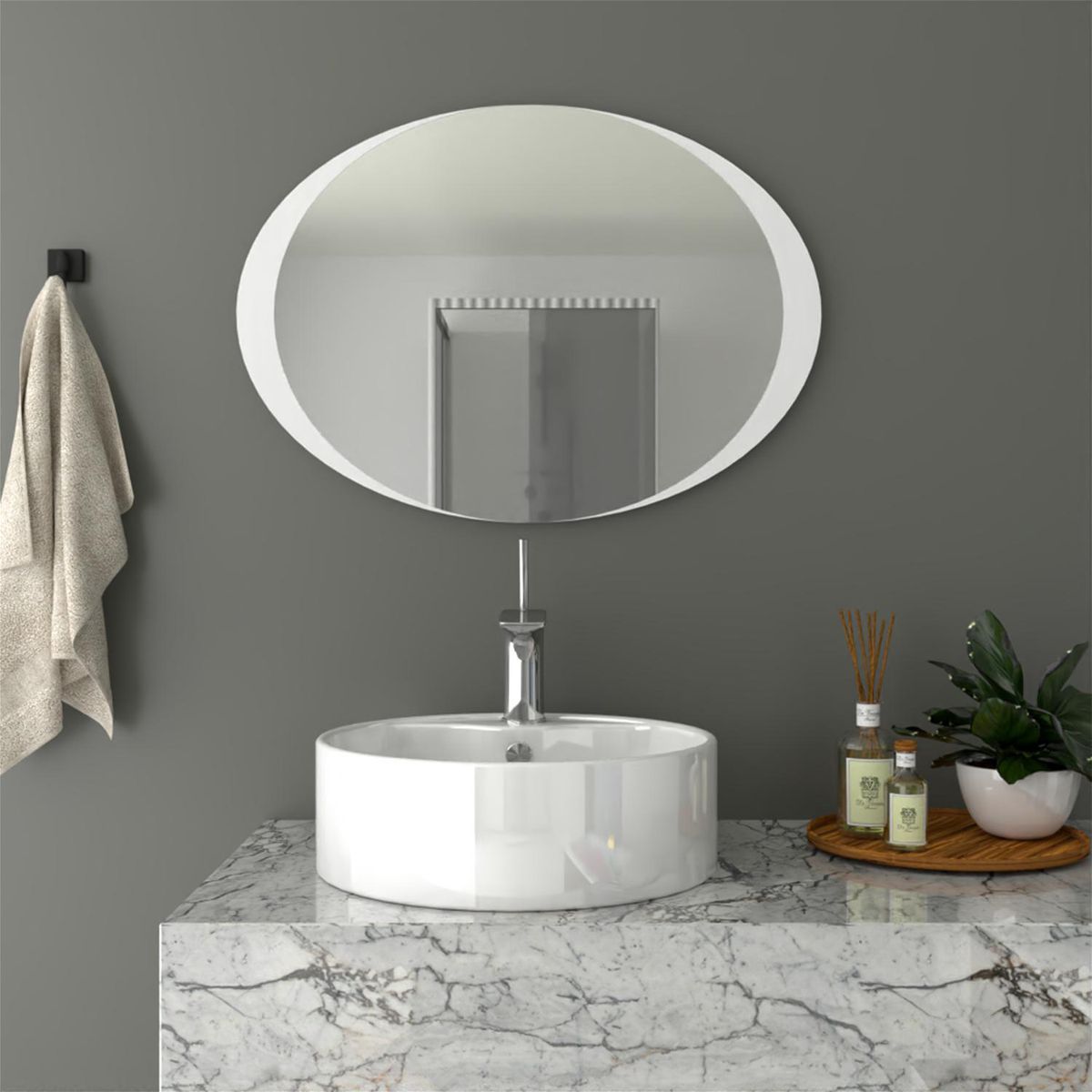 TUHOME - Espejo Baño Forma Ovalada 70x50 cm Blanco Varese