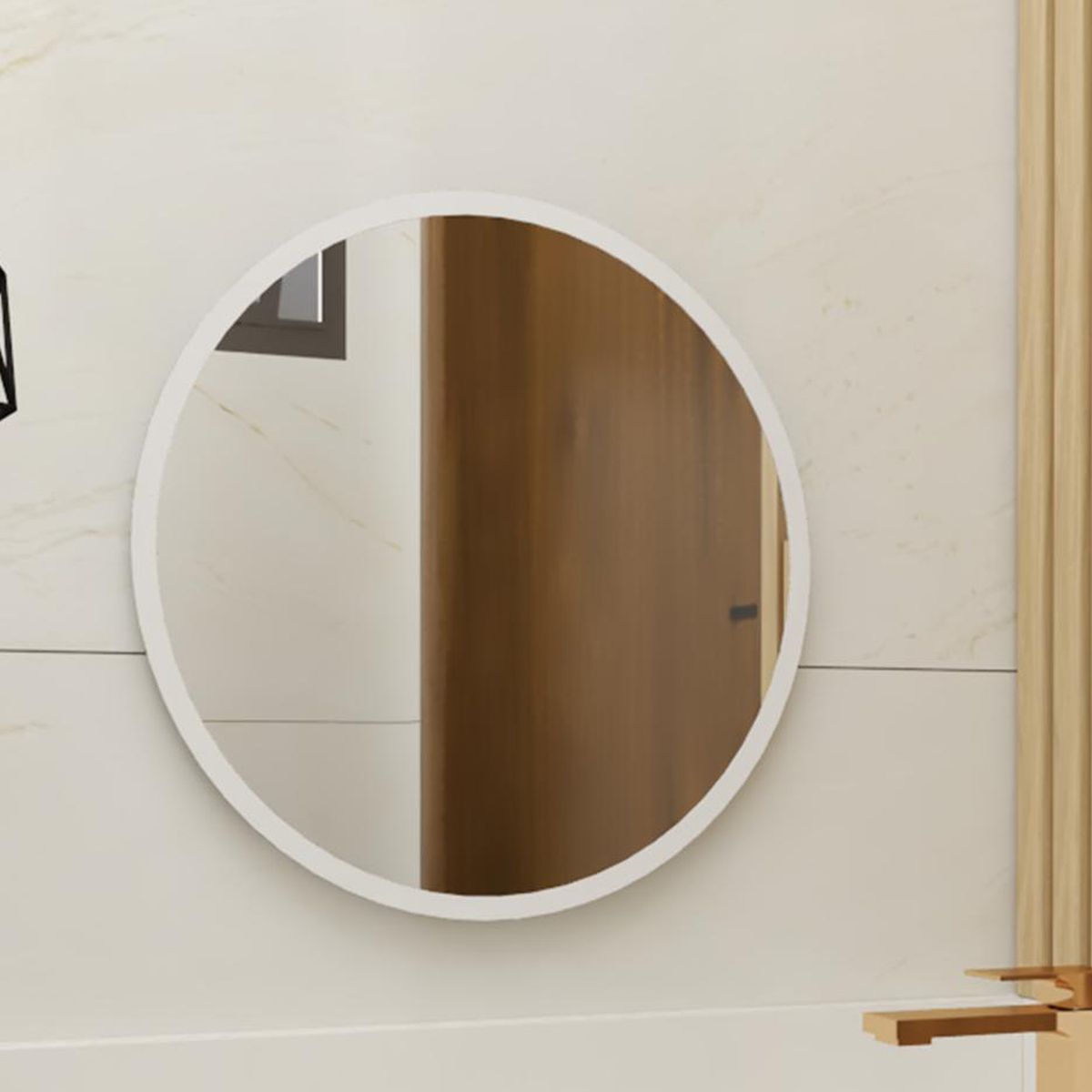 TUHOME - Espejo Baño Forma Redonda 50x50 cm Blanco Venecia