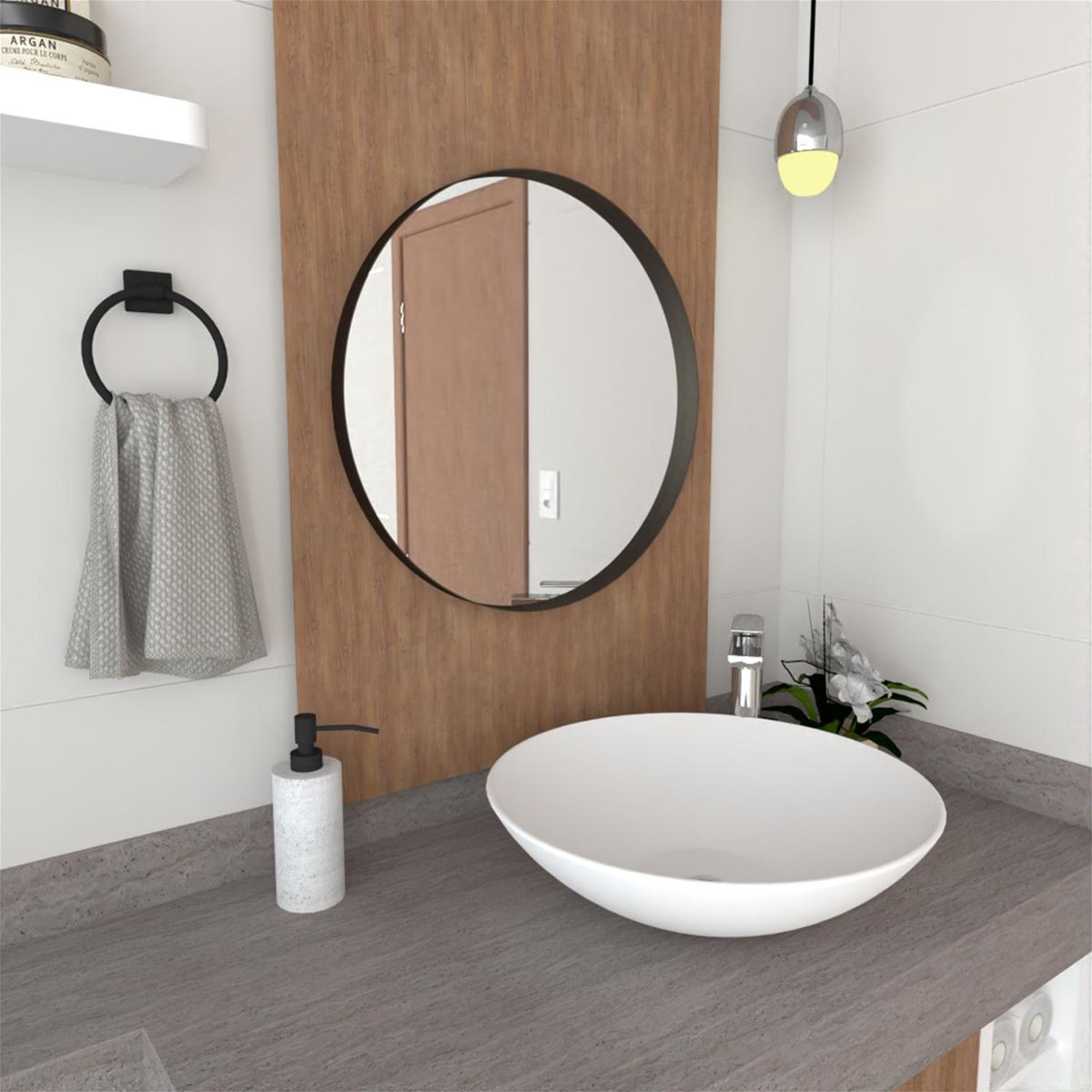 TUHOME - Espejo Baño Forma Redonda 63x63 cm Negro Aaron