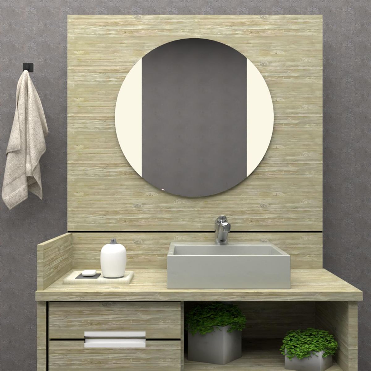 TUHOME - Espejo Baño Forma Redonda 65x65 cm Gris Lucca