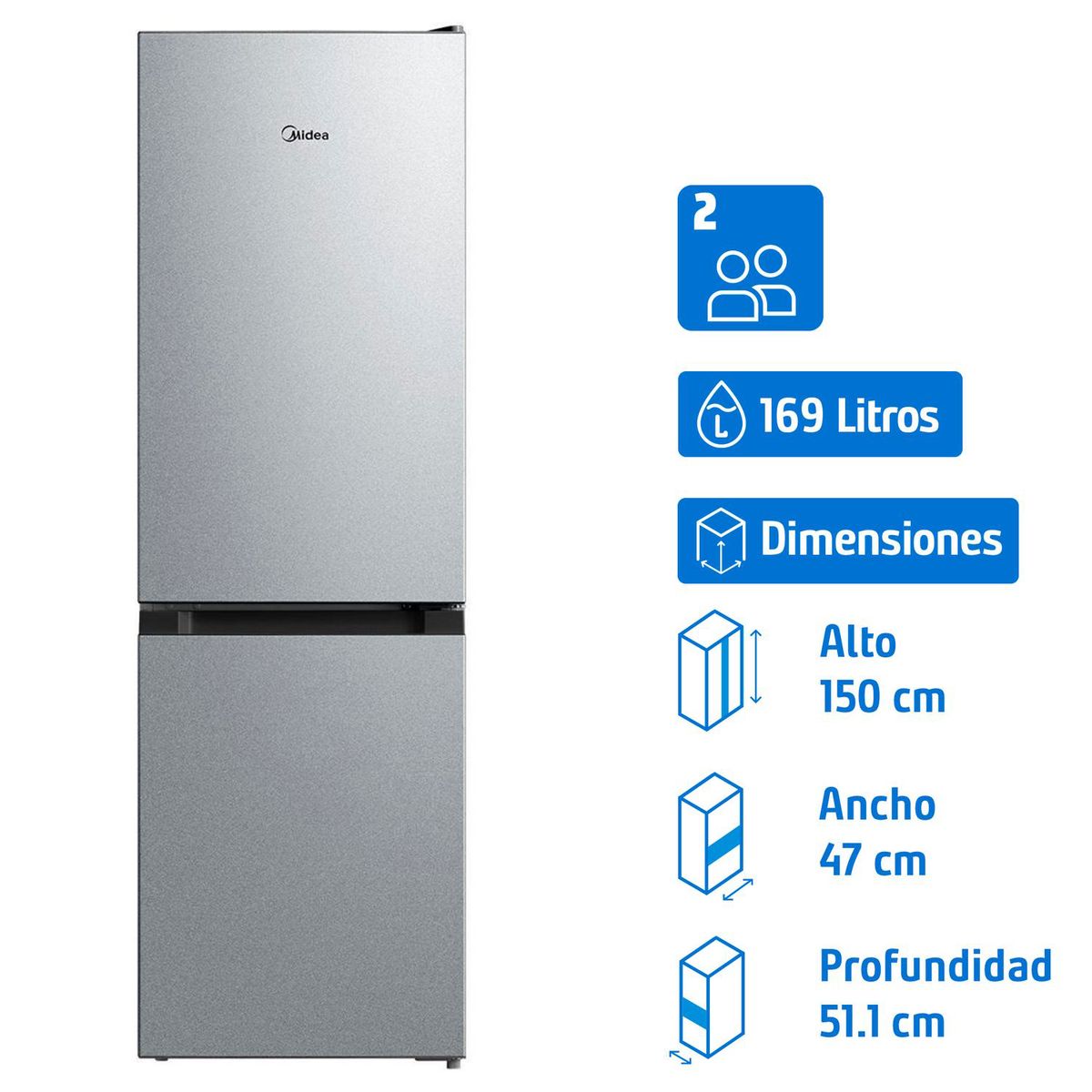 MIDEA - Refrigerador Bottom Freezer Frío Directo 169 Litros MDRB241FGE50