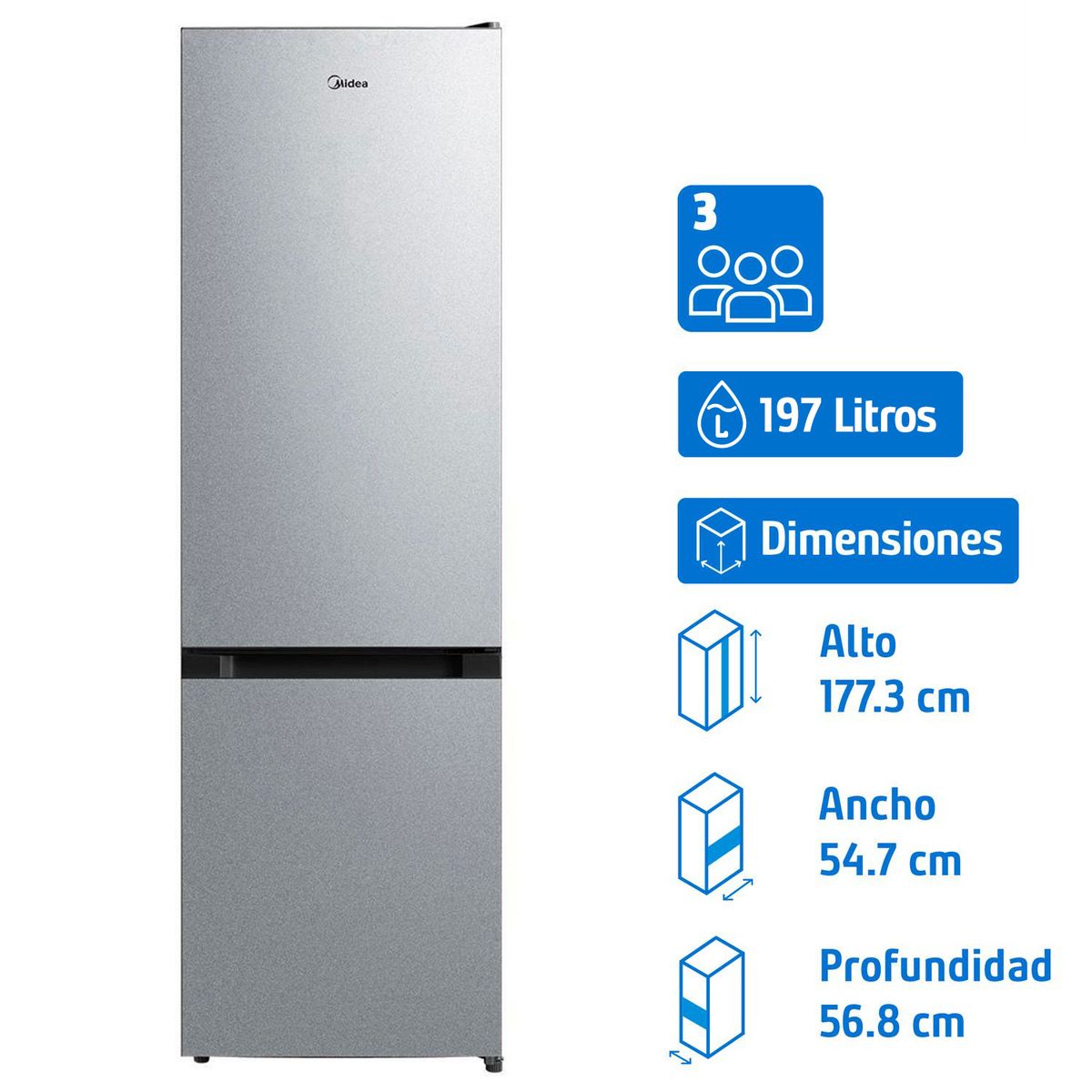 MIDEA - Refrigerador Bottom Freezer Frío Directo 259 Litros MDRB369FGE50