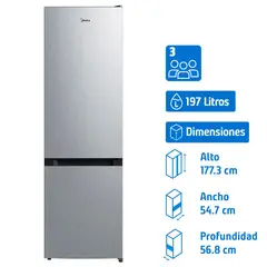 MIDEA - Refrigerador Bottom Freezer Frío Directo 259 Litros MDRB369FGE50