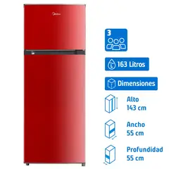 MIDEA - Refrigerador Top Freezer Frío Directo 207 Litros Rojo MDRT294FGE13
