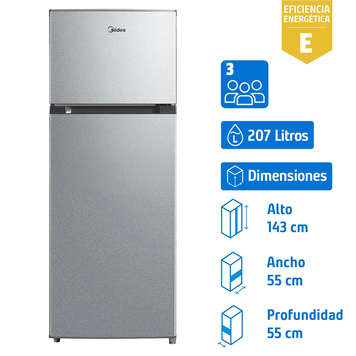 MIDEA - Refrigerador Top Freezer Frío Directo 207 Litros Silver MDRT294FGE50