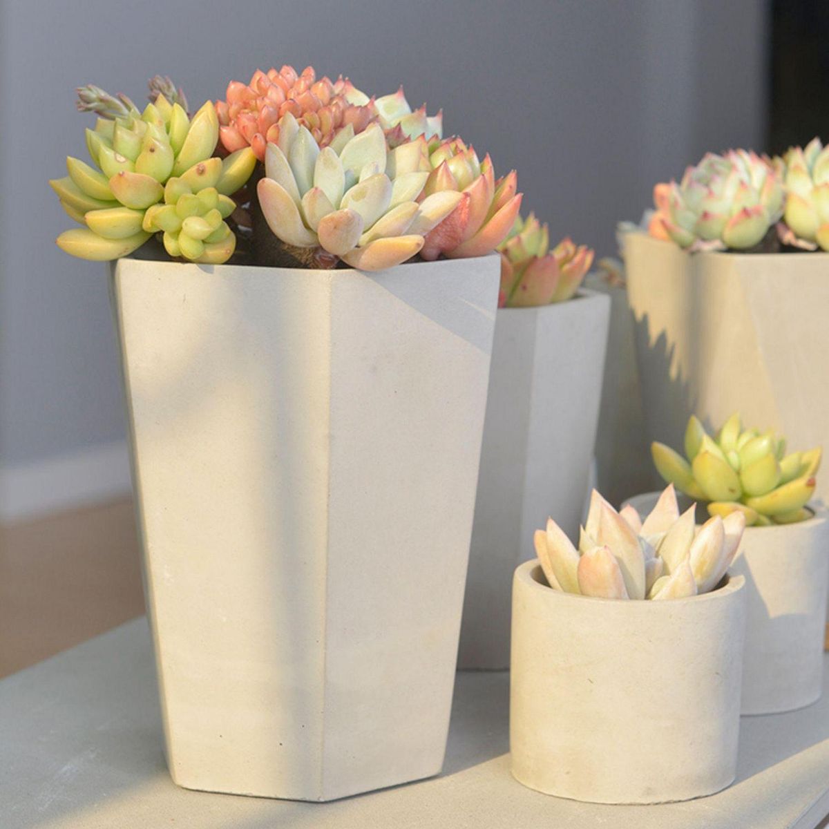 POTTERY - Macetero Hexagonal de Cemento 9.8x11 Gris