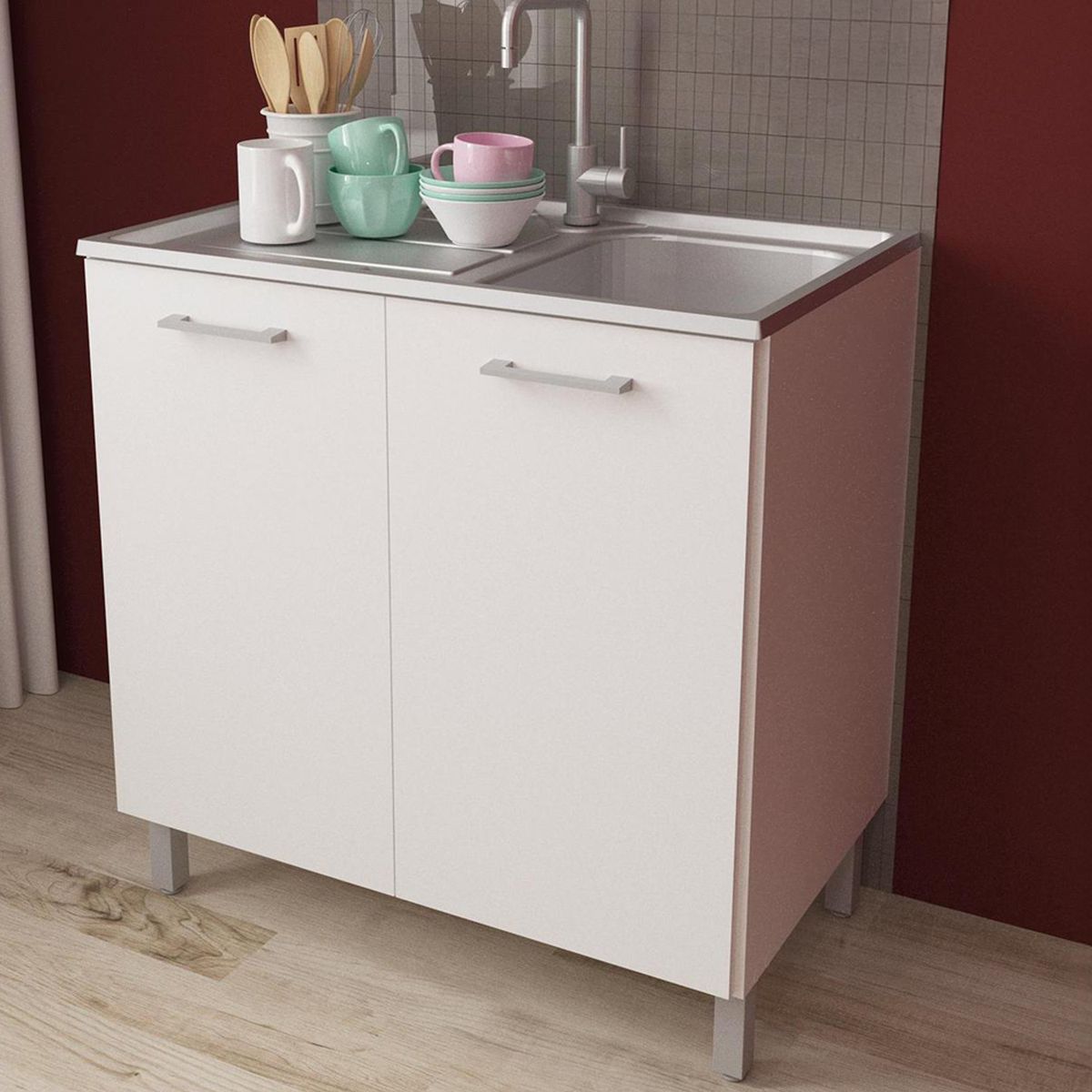 TECNOMOBILI - Mueble base para lavaplatos 2 puertas Blanco espesor 15mm