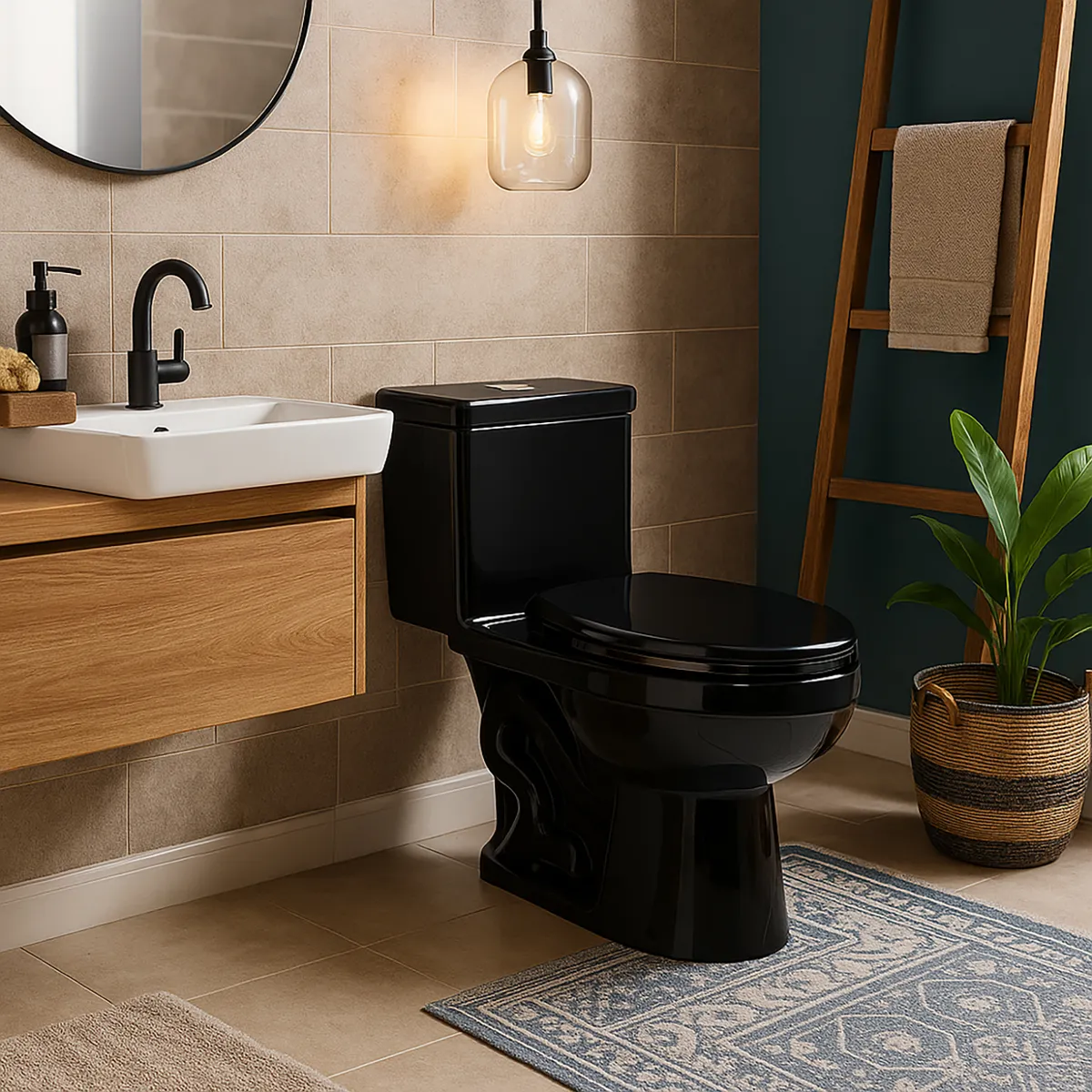 FANALOZA - Sanitario One piece a Piso 30,5 cm 6 Litros OP OASIS Negro