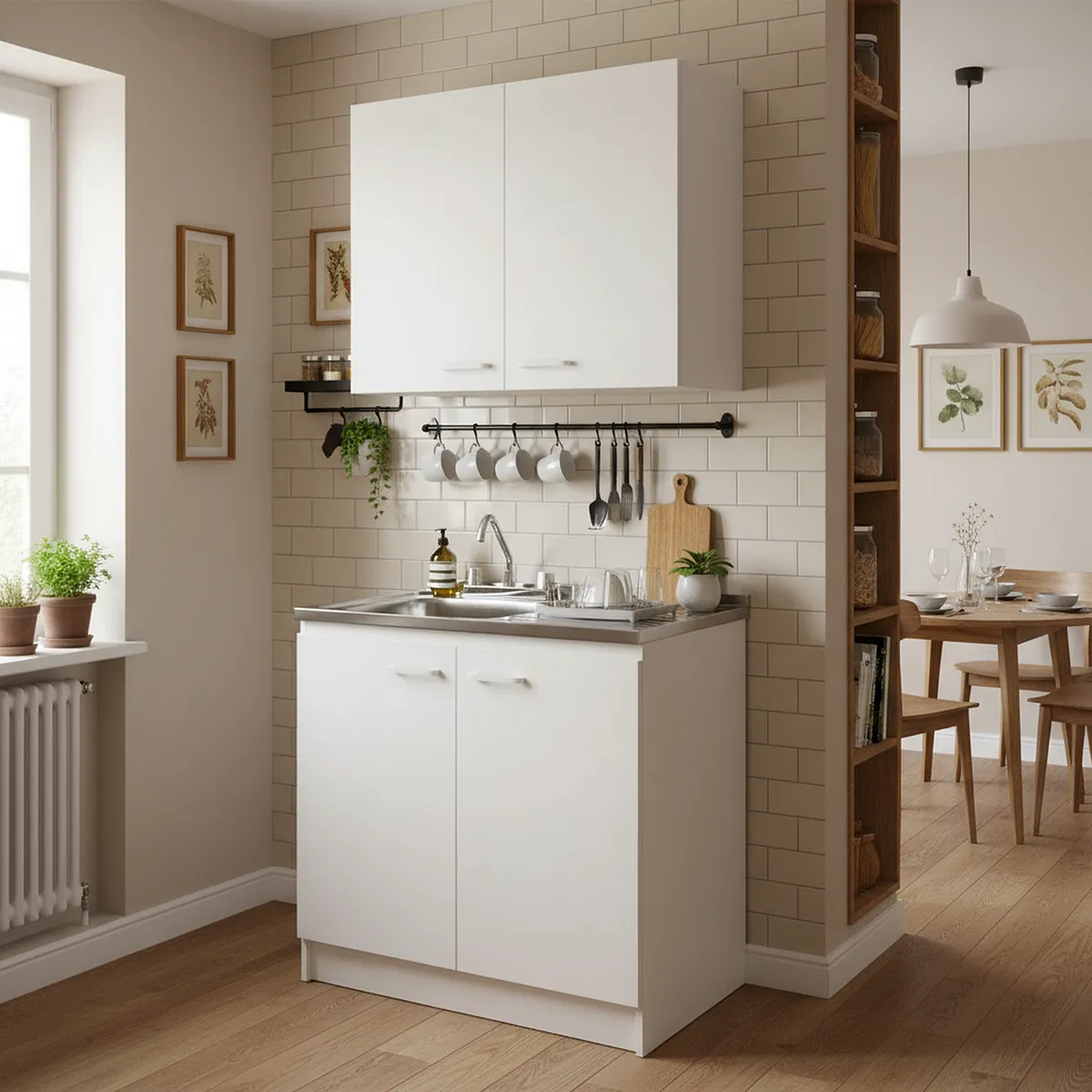 TEBISA - Kit Mueble/Mueble Aereo Blanco/Lavaplatos Derecho 80 cm/Grifería