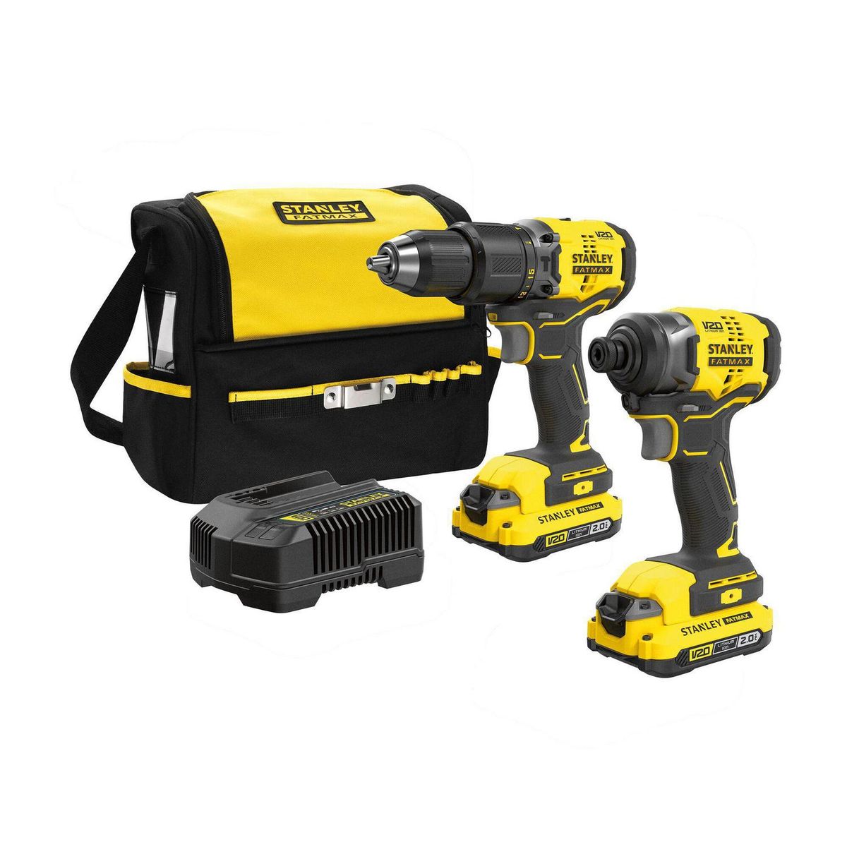 STANLEY - Kit taladro percutor inalámbrico 13 mm + atornillador 20V + 2 baterías