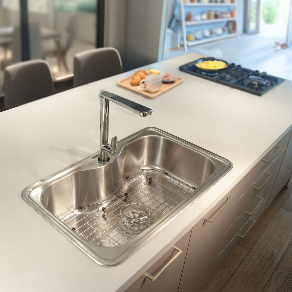 TEBISA - Lavaplatos de Empotrar Forma Riñon 1 Cubeta(s) 50x21x21 cm Acero inoxidable