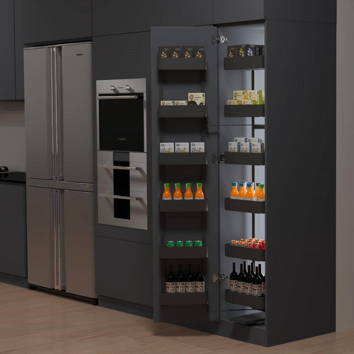 KUTZ - Despensa extraíble para mueble 1 puerta 6 cestos antracita