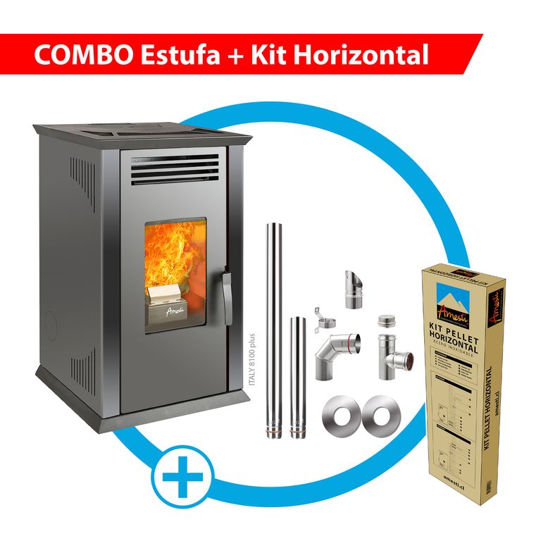 Estufa a Pellet Italy 8100 Negra + Kit salida por Muro