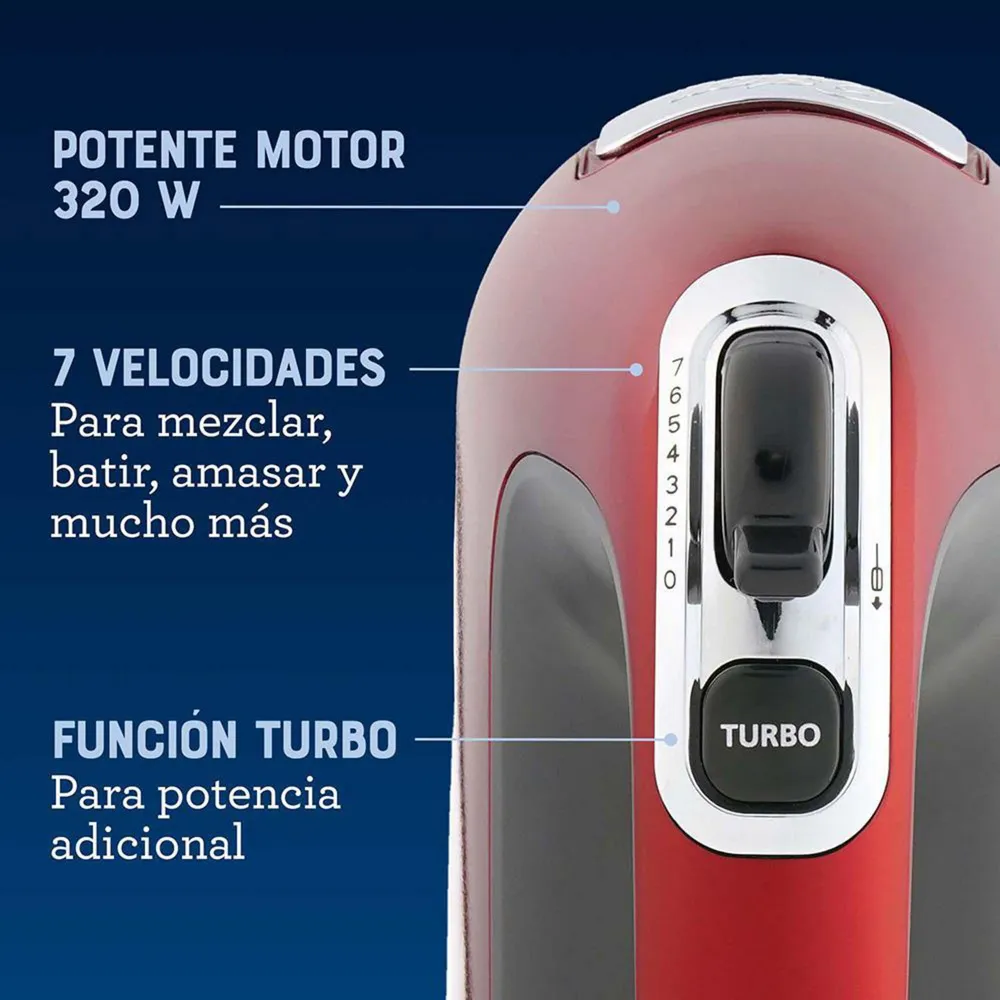Oster Batidora de Mano 7 Velocidades FPSTHM360R Rojo, foto 2