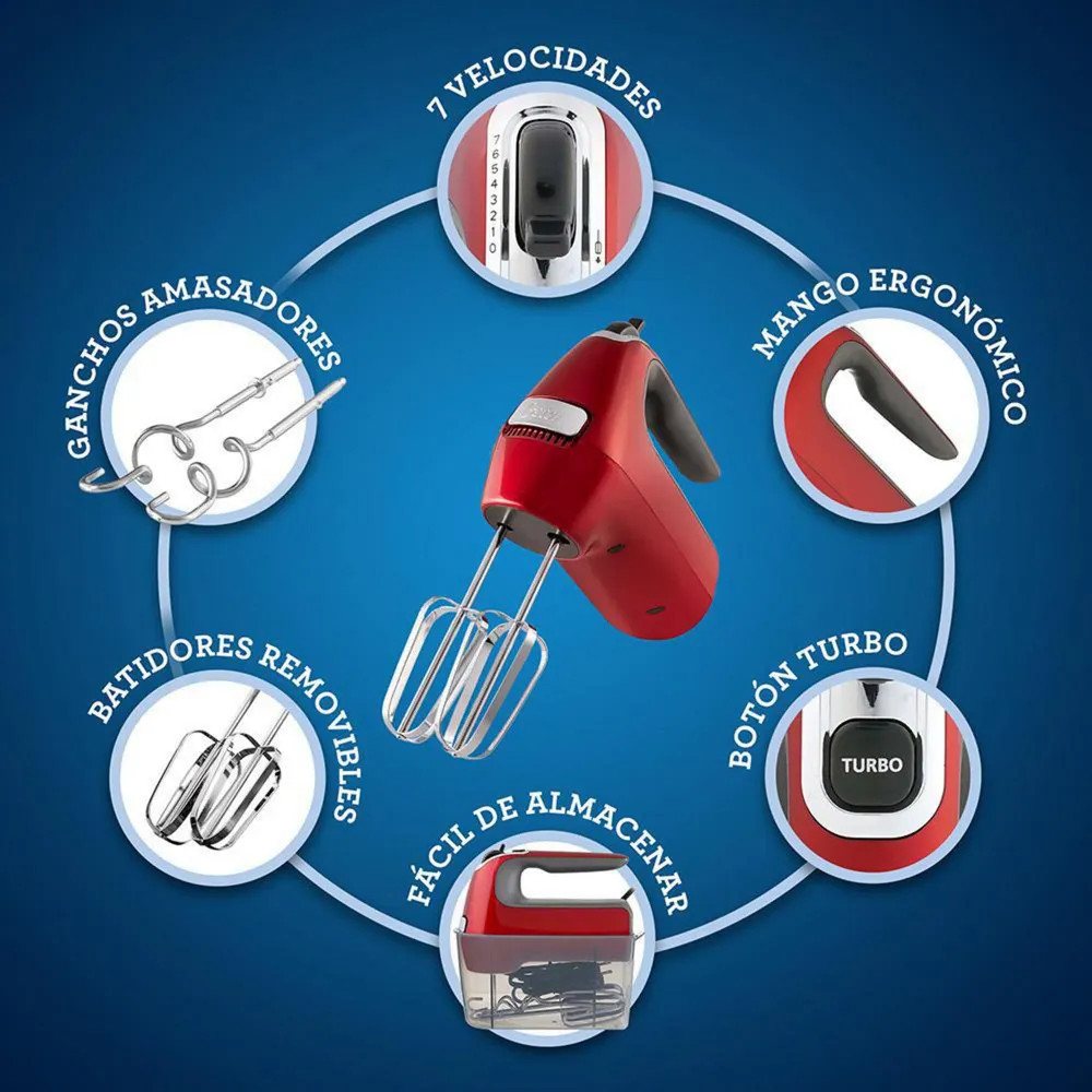 Oster Batidora de Mano 7 Velocidades FPSTHM360R Rojo, foto 6