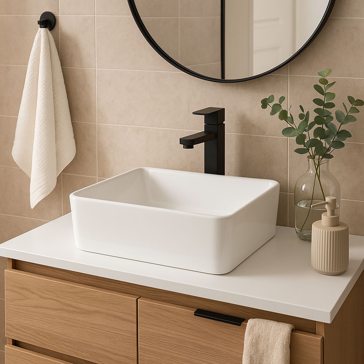 DOMSA - Lavamanos Sobrepuesto Forma Rectangular Loza 41x13.5x30 cm Blanco