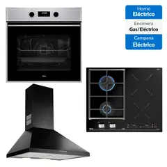 TEKA - Combo Horno Electrico+Encimera Mixta+Campana Decorativa 60 Negra