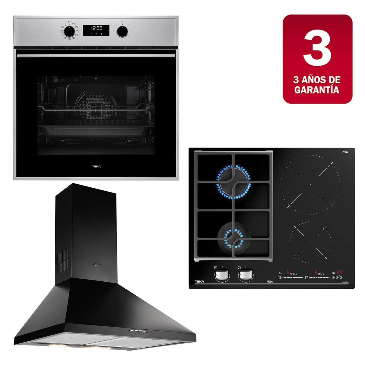 TEKA - Combo Horno Electrico+Encimera Mixta+Campana Decorativa 60 Negra