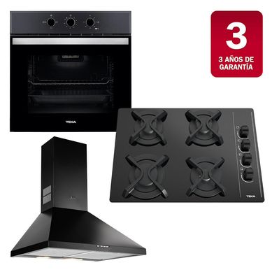 Combo Horno Electrico+Encimera Gas 4G+Campana Decorativa 60 Negra