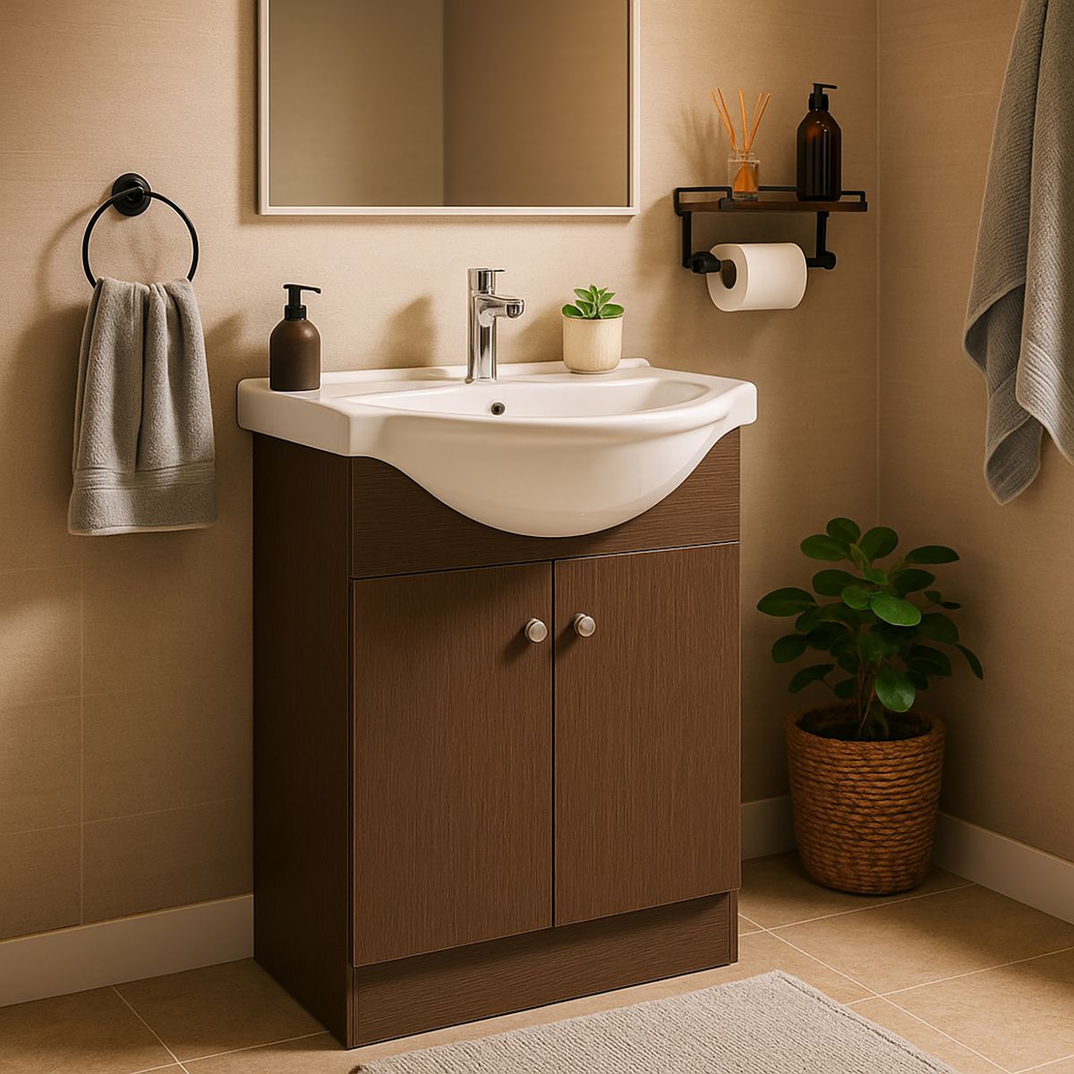 DOMSA - Kit mueble vanitorio vintage nogal oscuro 56x43x89 cm