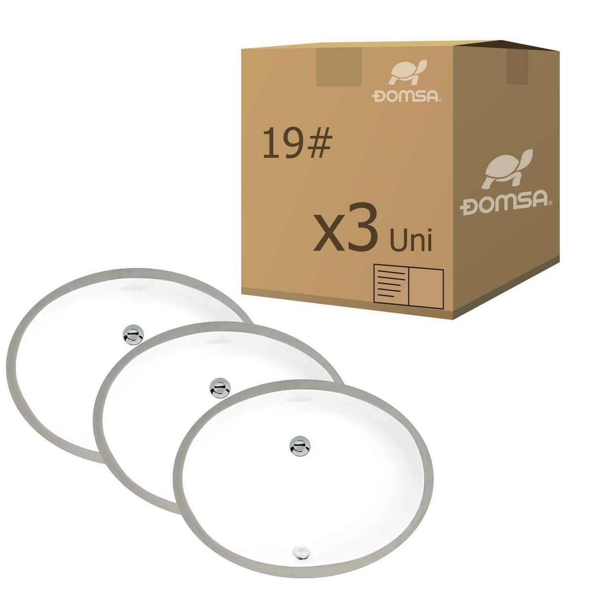 DOMSA - Pack de 3 lavamanos bajo cubierta Forma Ovalada Arcilla 49x18x38 cm BLANCO