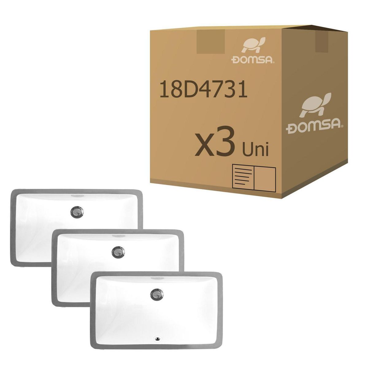 DOMSA - Pack de 3 lavamanos bajo cubierta Forma Rectangular Arcilla 47x27x40 cm BLANCO