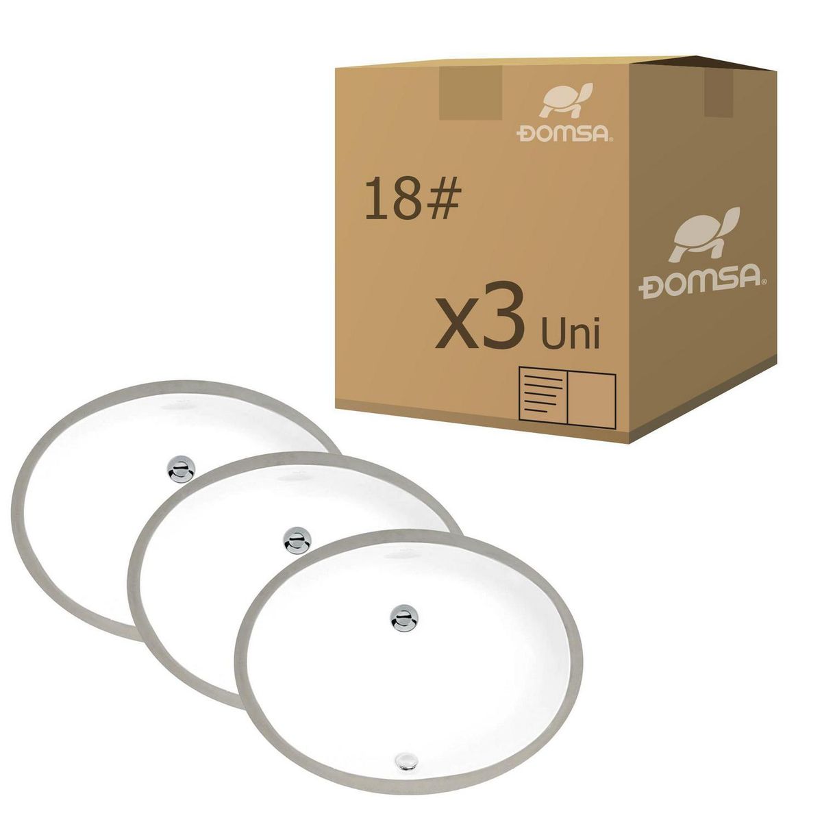 DOMSA - Pack de 3 lavamanos bajo cubierta Forma Ovalada Loza 47x19x39 cm Blanco