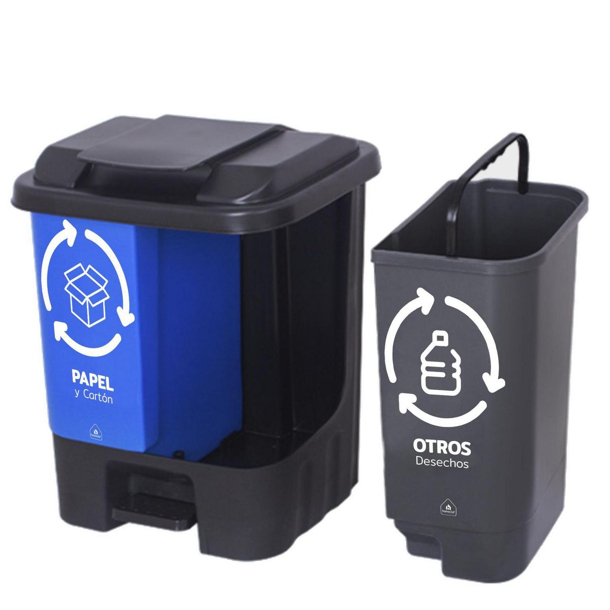 HOMECLAF - Basurero Reciclaje 40 Litros Plástico Azul y Gris