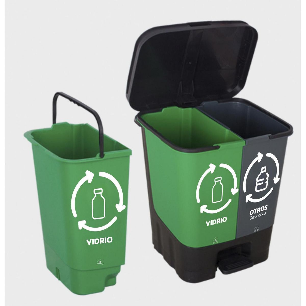 HOMECLAF - Basurero Reciclaje 60 Litros Plástico Negro y Verde