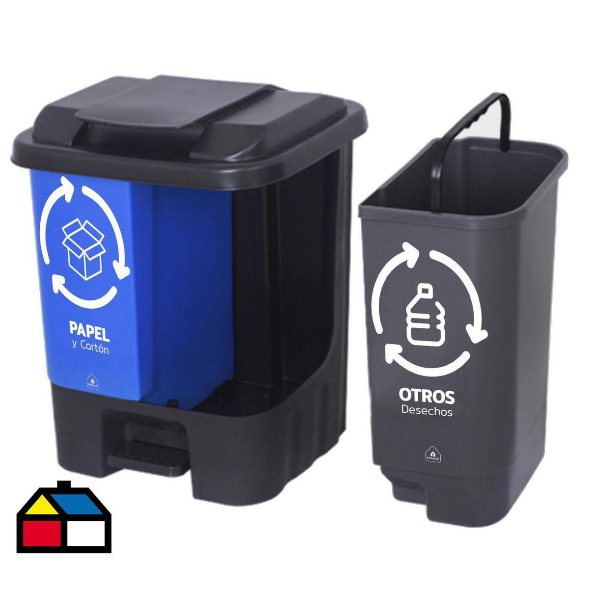 HOMECLAF - Basurero Reciclaje 60 Litros Plástico Negro y Azul