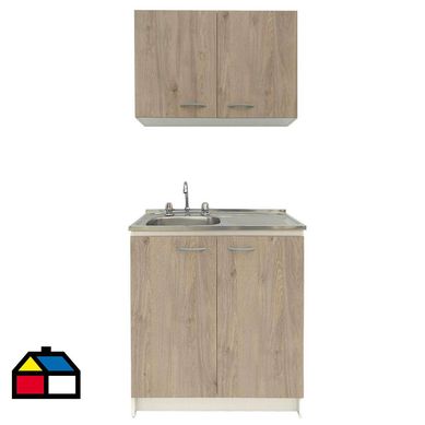 Kit mueble base 80 + lavaplatos der + grifera + Mural roble claro