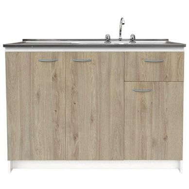 KIt Mueble base 120 + lavaplatos izq + grifera roble claro