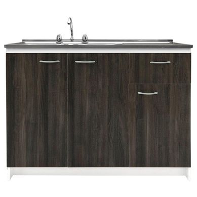 KIt Mueble base 120 + lavaplatos der + grifera roble oscuro