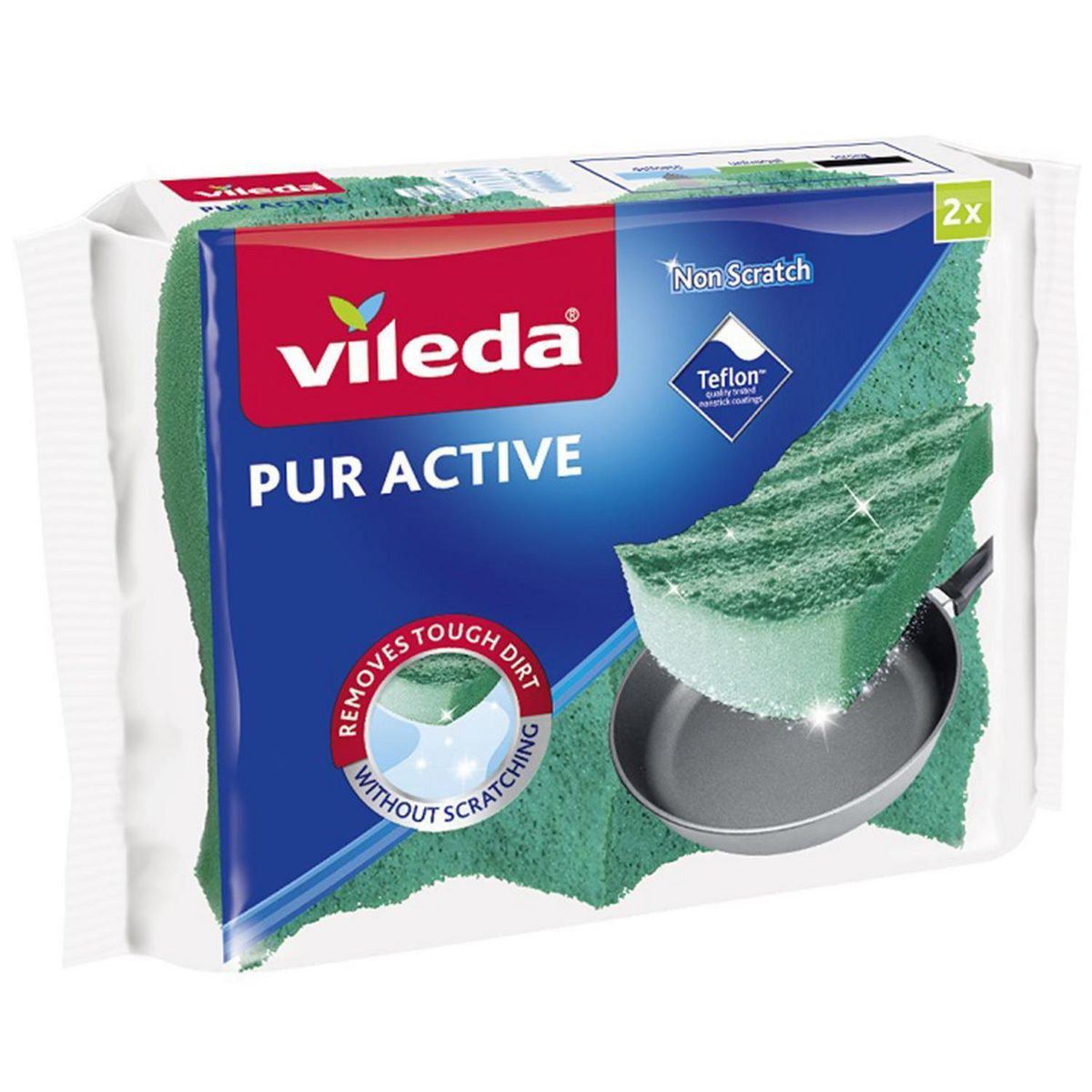VILEDA - Pack de 2 Esponjas Vileda No Raya Pur Active para Cocina y Vajilla