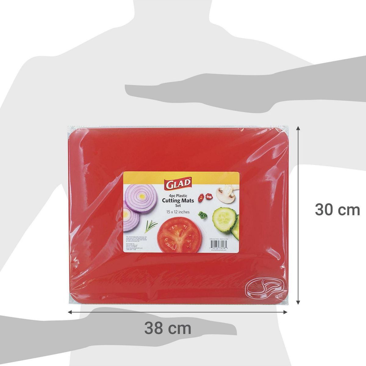 GLAD - Set 4 tablas de cocina 38x30 cm flex roja