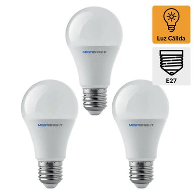 Pack de 3 ampolletas led A55 7W E27 luz clida