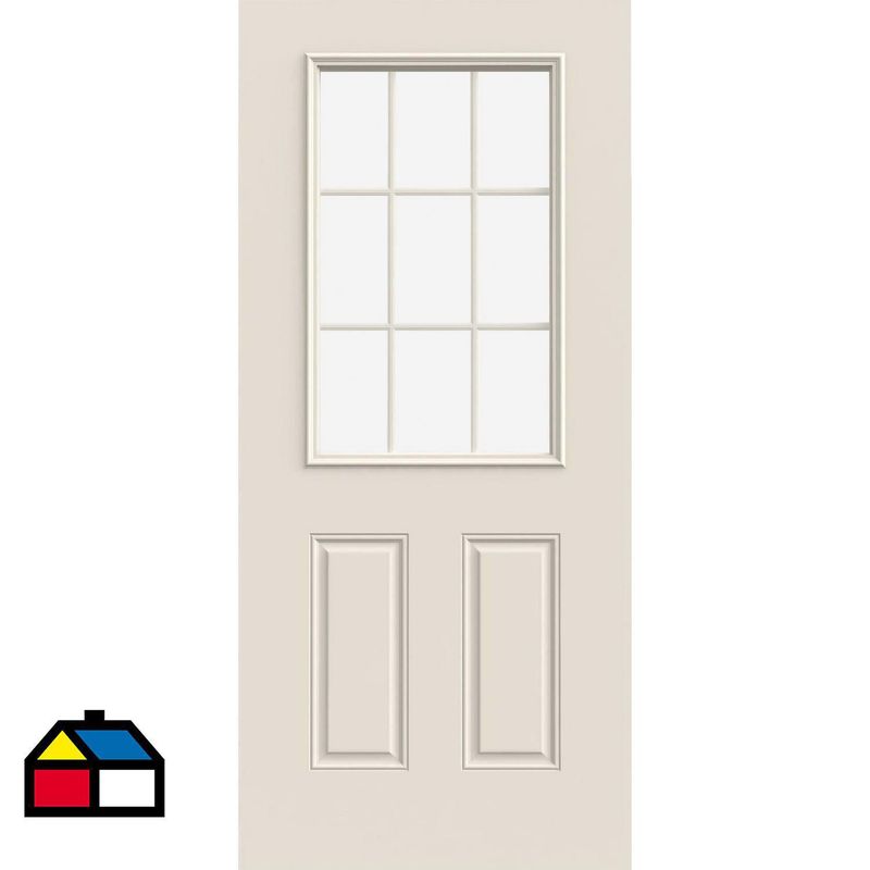 HOLZTEK - Puerta con Vidrio Termopanel Acero 80x210 cm 9 Luces Blanco
