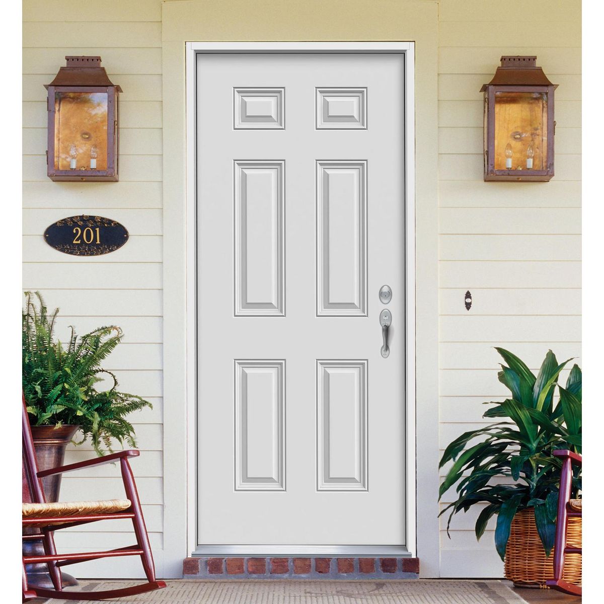 HOLZTEK - Puerta Acero 80x210 cm 6 Paneles Blanco 