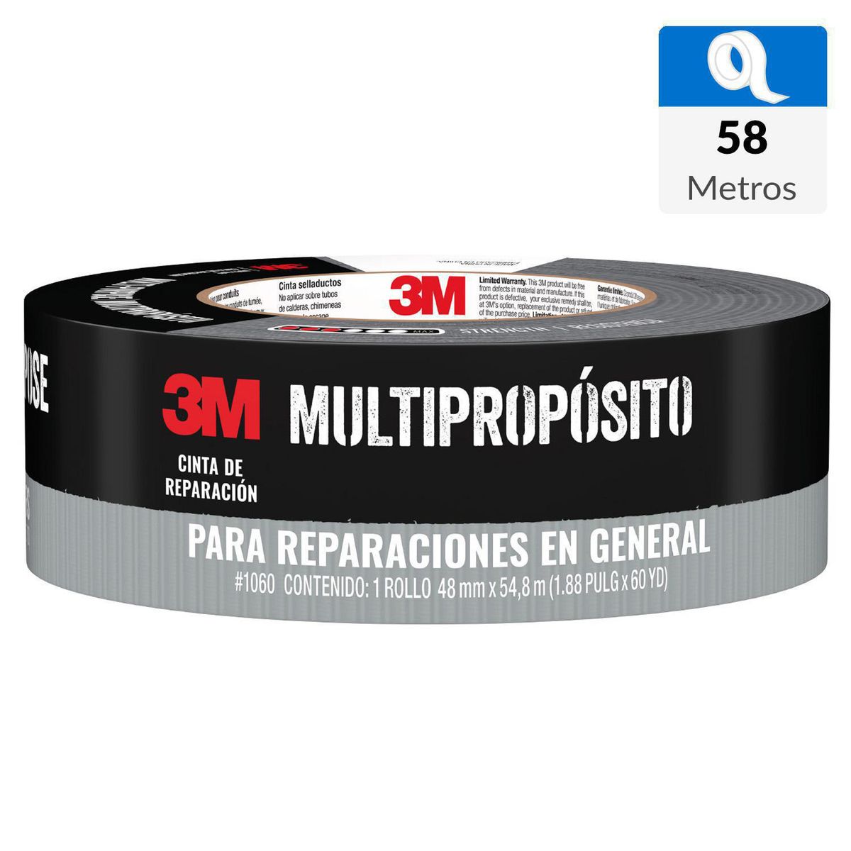 3M - Cinta de Tela Duct Tape de reparación Gris 48 mm x 55 mts