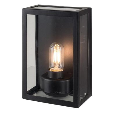 Aplique exterior Varina glass acero inoxidable vidrio IP44 17x10x26 cm negro E27